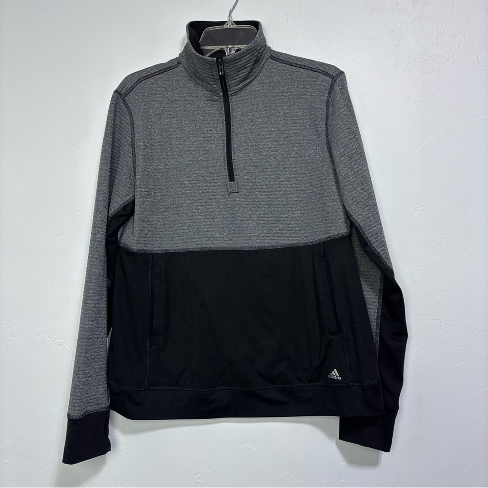 Adidas Gray and Black Quarter-Zip Pullover Women's Large Athletic Running Active